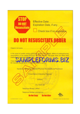 North Carolina Do Not Resuscitate Sample pdf free